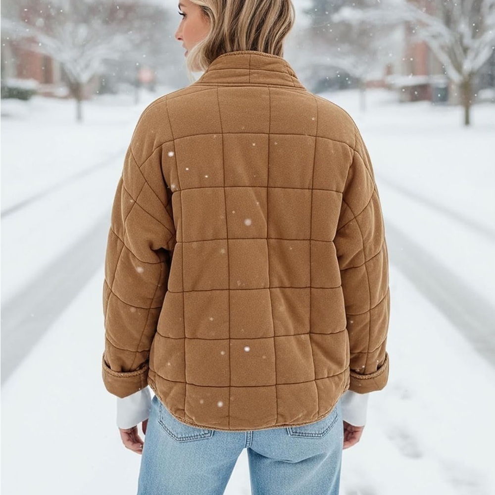 Amazon Women's Brown Quilted Dolman Puffer Jacket warm outer warm - Picture 2 of 9